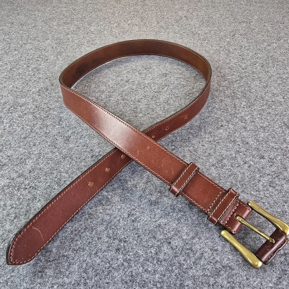 Men's Dress Belt Brown Leather Adjustable Belt with Solid Brass Pin Buckle